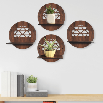 Set of 4 Random Round Wall Hanging Laminated MDF Plants(S8)