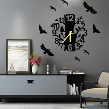 Birds Nest On Tree & Flying Birds Compressed Wooden Wall Clock (BN1) (F)