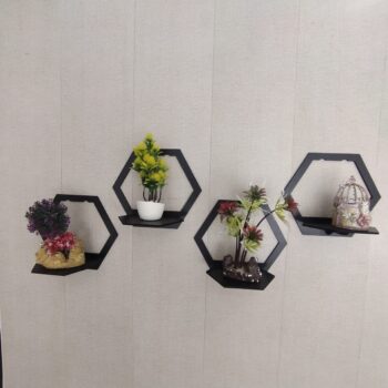 Hexagon MDF Wooden Wall Hanging Shelf For kids, girls, bed room (S4)