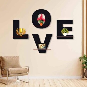 Love Hexagon MDF Wooden Wall Hanging Shelf Love Style room (S12)