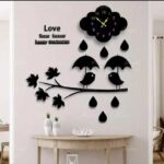 Love Birds With Umbrella & Clouds Raining MDF Wooden Wall Clock (LBW)