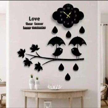 Love Birds With Umbrella & Clouds Raining MDF Wooden Wall Clock (LBW)