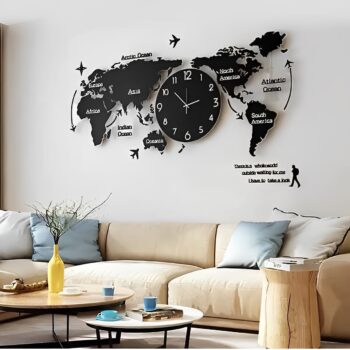 Creative World Map Large Wooden DIY 3D Wooden Wall Clock(CWM)