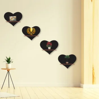 Heart Mounted Black Floating Shelves Wall Hanging , Book Storage Rack Shelf wooden shelves (S14)