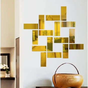 12 Pcs Golden Rectangle Mirror Stickers for Mirror Acrylic Wall (GRM12)