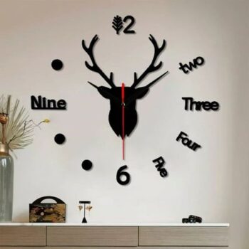 Deer Wall Clock Animal Theme 3D Wooden Wall DIY Clock (DW1)