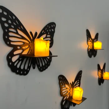 Set of 4 Black ButterFly Random Round Wall Hanging Laminated MDF Plants(S9)