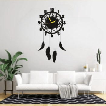 Hanging Wooden Wall Clock, Wooden Feather Wall (HW1)