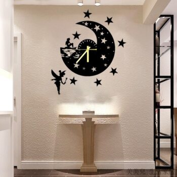 Night Moon Stars & Fairy Compressed Wooden Wall Clock (MS1)