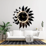 Round Flower With Butterfly MDF Wooden Wall Clock LED Light (RFW)